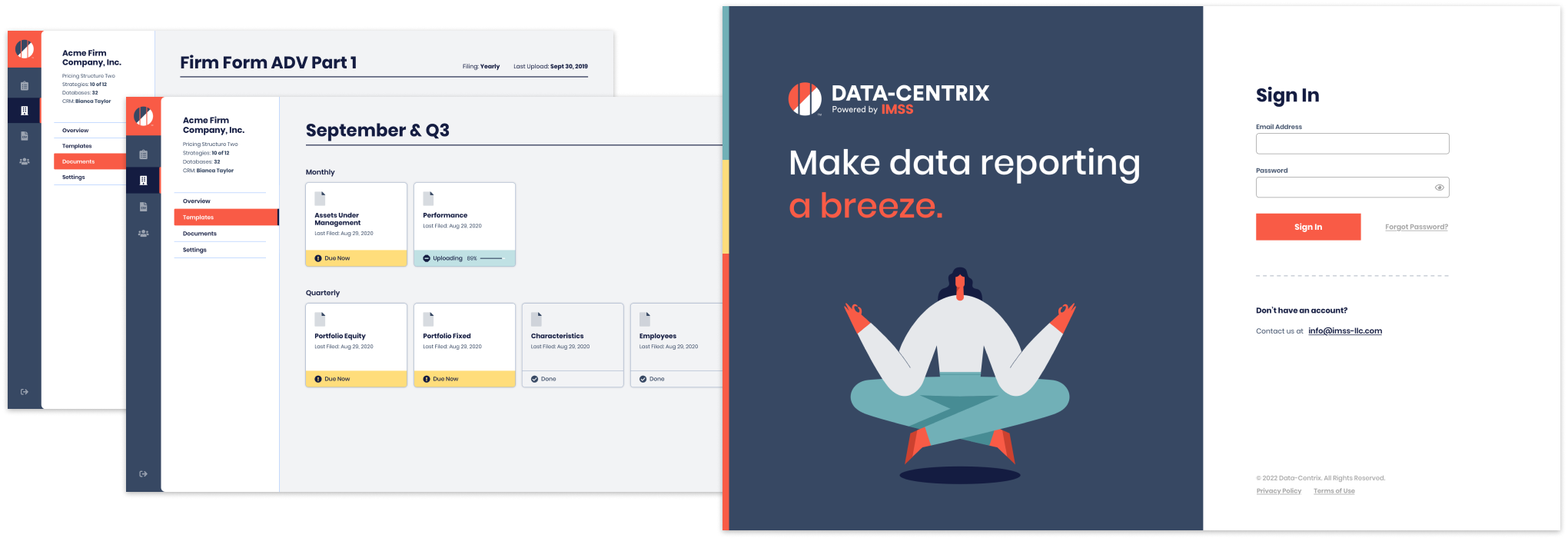 Sample screens of the Data-Centrix application