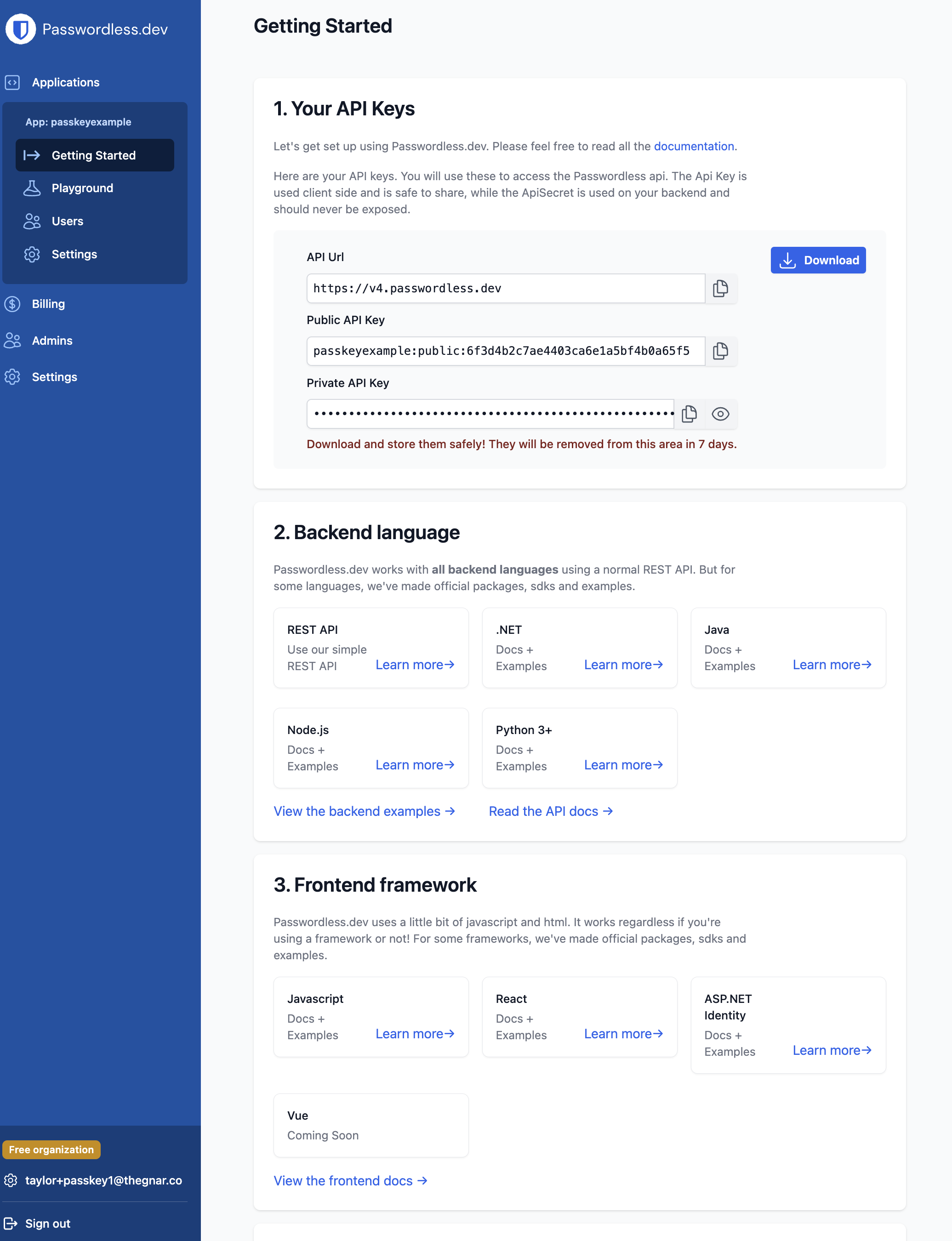 Passwordless dashboard